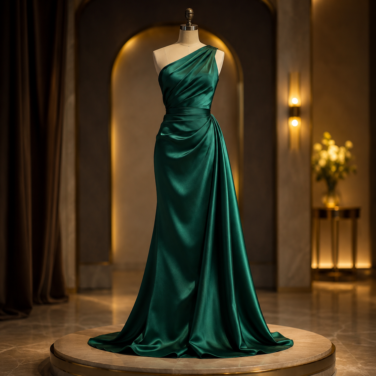 Elysera Emerald Satin Gown