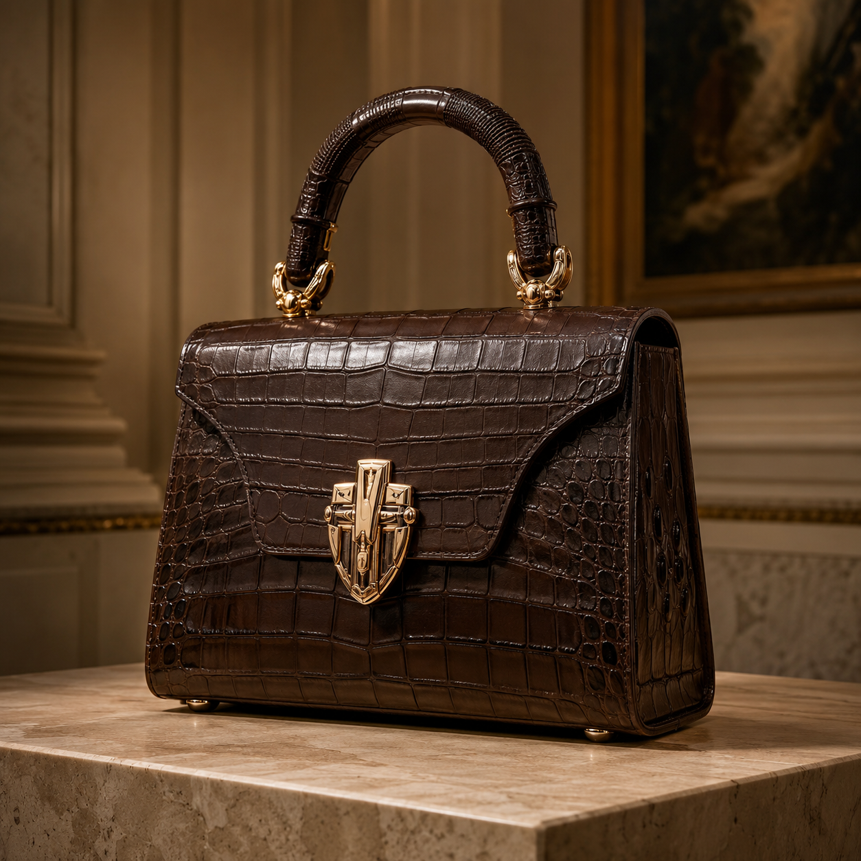 Valdora Imperial Croc-Embossed Handbag